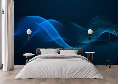 beautiful abstract wave technology digital network background with blue light digital effect corporate concept Wall mural