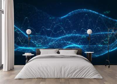 Futuristic Digital Wave Abstract Technology Concept with Data Flow and Coding Patterns, Information Technology Connection Wall mural