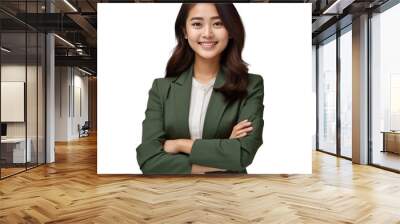 Young beautiful asian woman happy face smiling with crossed arms looking at the camera. Positive Successful businessman, isolated on white transparent background, ai generate Wall mural