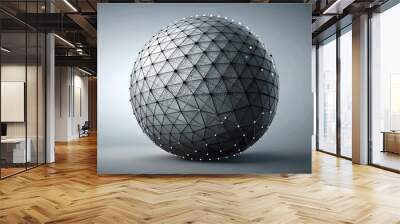 Abstract black low poly grid on sphere with dots and lines isolated on background, abstract, low poly, grid, sphere, dots Wall mural