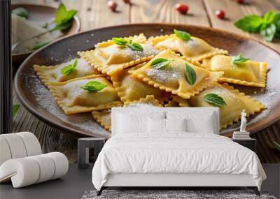 Delicious homemade ravioli filled with a savory mixture of meat or vegetarian ricotta, salt, and spices, ravioli, homemade Wall mural