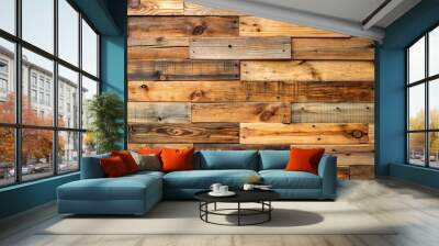 Reclaimed wood wall paneling texture with natural knots and grain , rustic, weathered, aged, vintage Wall mural