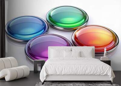 rendering of glass buttons with glossy round shapes, glass, buttons,glossy, round, shapes, rendering, design, technology Wall mural