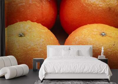 Closeup the healthy fruit,Oranges background,in abstract art design,water drops plenty of orange peel, Wall mural