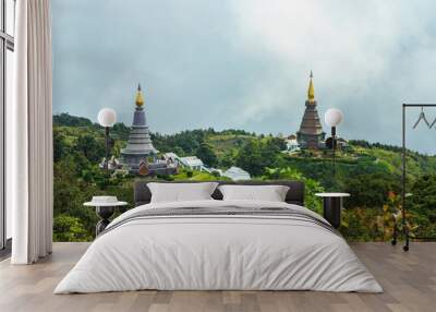 two pagoda at doi inthanon in chiangmai province,thailand Wall mural