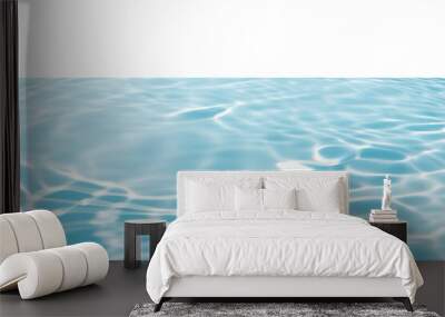 Blue water with ripples on the surface. Defocus blurred transparent blue colored clear calm water surface texture with splashes and bubbles. Water waves with shining pattern texture background. Wall mural