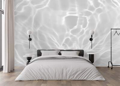 White water with ripples on the surface. Defocus blurred transparent white colored clear calm water surface texture with splashes and bubbles. Water waves with shining pattern texture background. Wall mural