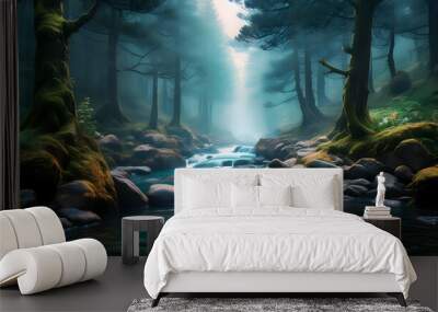 Artistic strange magic river through the forest, font view, fantacy Portraiton the fantacy on digital art concept. Wall mural