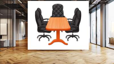 Conference table with black chairs on a white isolated background. Wall mural