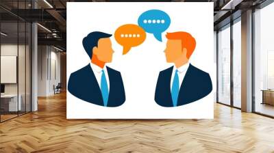 Two business professionals engaged in conversation, conveying ideas with speech bubbles. Wall mural