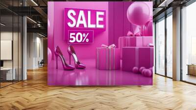 A shopping discount sale promotion banner in 3D rendering design Wall mural