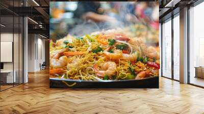 Close Up of Steaming Seafood Noodles Wall mural