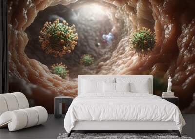 Close-up of virus particles inside human body Wall mural