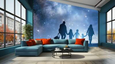 Family Silhouette Under a Starry Night Wall mural