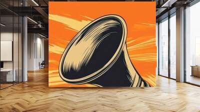 Retro Megaphone Illustration on Orange Background Wall mural