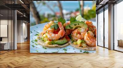 Shrimp Ceviche Tacos with Avocado and Cilantro Wall mural