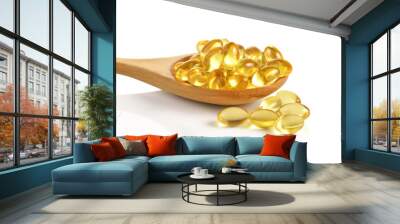 cod liver oil omega 3 gel capsules isolated on white background Wall mural