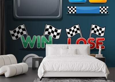 2D game asset. set of ui interface and button for race game.  Wall mural