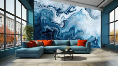 Canvas with a gradient silver and blue marble design, enhanced by fluid ink and water-like textures. Wall mural