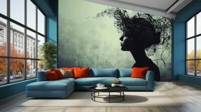 Conceptual image of a person with abstract thoughts and emotions Wall mural