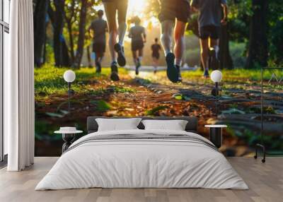 Running group on a park footpath Wall mural