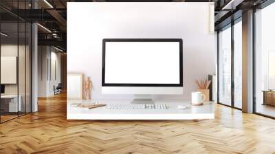 Workspace desk and laptop. copy space and blank screen. Business image, Blank screen laptop and supplies. Wall mural