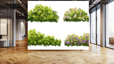 set of grass, Vertor set of spring blossom tree,bloomimg plants side view for landscape elevation and section,eco environment concept design,watercolor shrub illustration,colorful season Wall mural