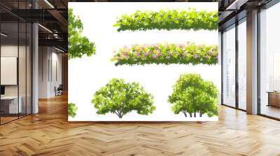 vector watercolor blooming flower tree side view isolated for landscape and architecture drawing, el Wall mural