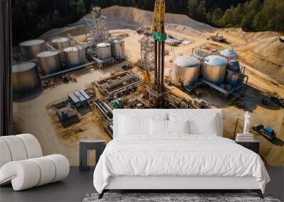 Aerial view of oil and gas refinery with storage tanks. Wall mural