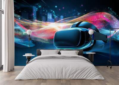 VR headset with colorful abstract background, futuristic technology.. Wall mural