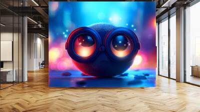 Cute cartoon black ball wear the glasses Wall mural