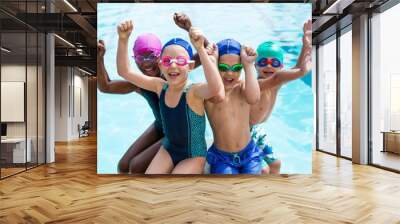  Cheerful multi-ethnic children enjoying at poolside Wall mural