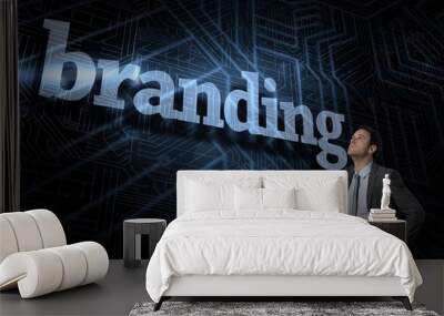 Branding against futuristic black and blue background Wall mural