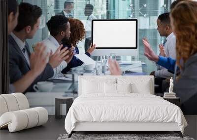 Business people looking at a screen during a video conference Wall mural