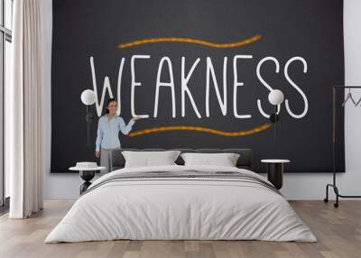 Businesswoman presenting the word weakness Wall mural