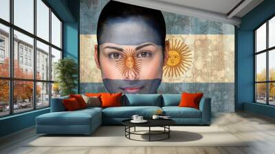 Composite image of beautiful football fan in face paint Wall mural