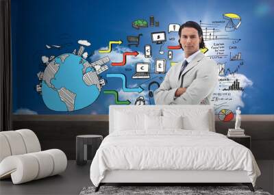 Composite image of serious office worker posing with the arms cr Wall mural