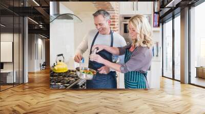 Cute couple cooking Wall mural