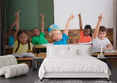 Cute pupils raising their hands Wall mural