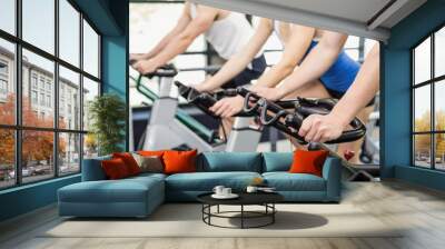 fit group of people using exercise bike together Wall mural