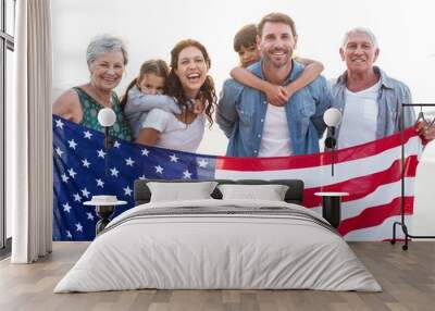 Happy family with an american flag Wall mural