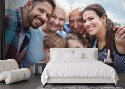 happy multi-generation family standing outdoors Wall mural