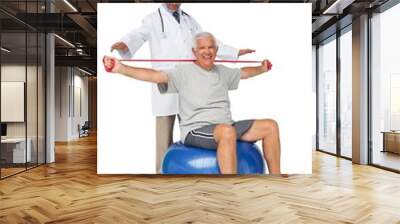 mhysiotherapist looking at senior man sit on exercise ball Wall mural