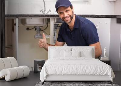 Plumber fixing under the sink Wall mural