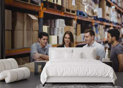 Portrait of smiling warehouse managers Wall mural