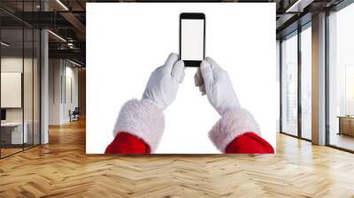 santa claus holding mobile phone Wall mural