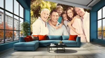 Smiling family and grandparents in the countryside Wall mural