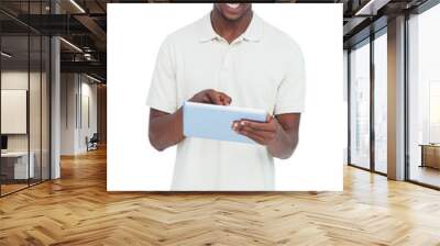 smiling man using tablet pc Wall mural