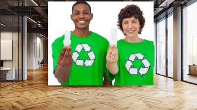 two environmental activists holding light bulbs Wall mural