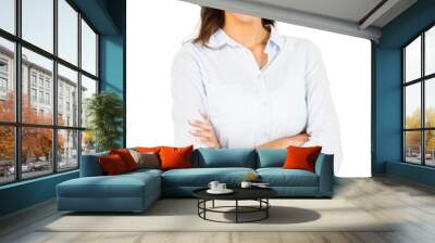 Worried woman with arms crossed Wall mural